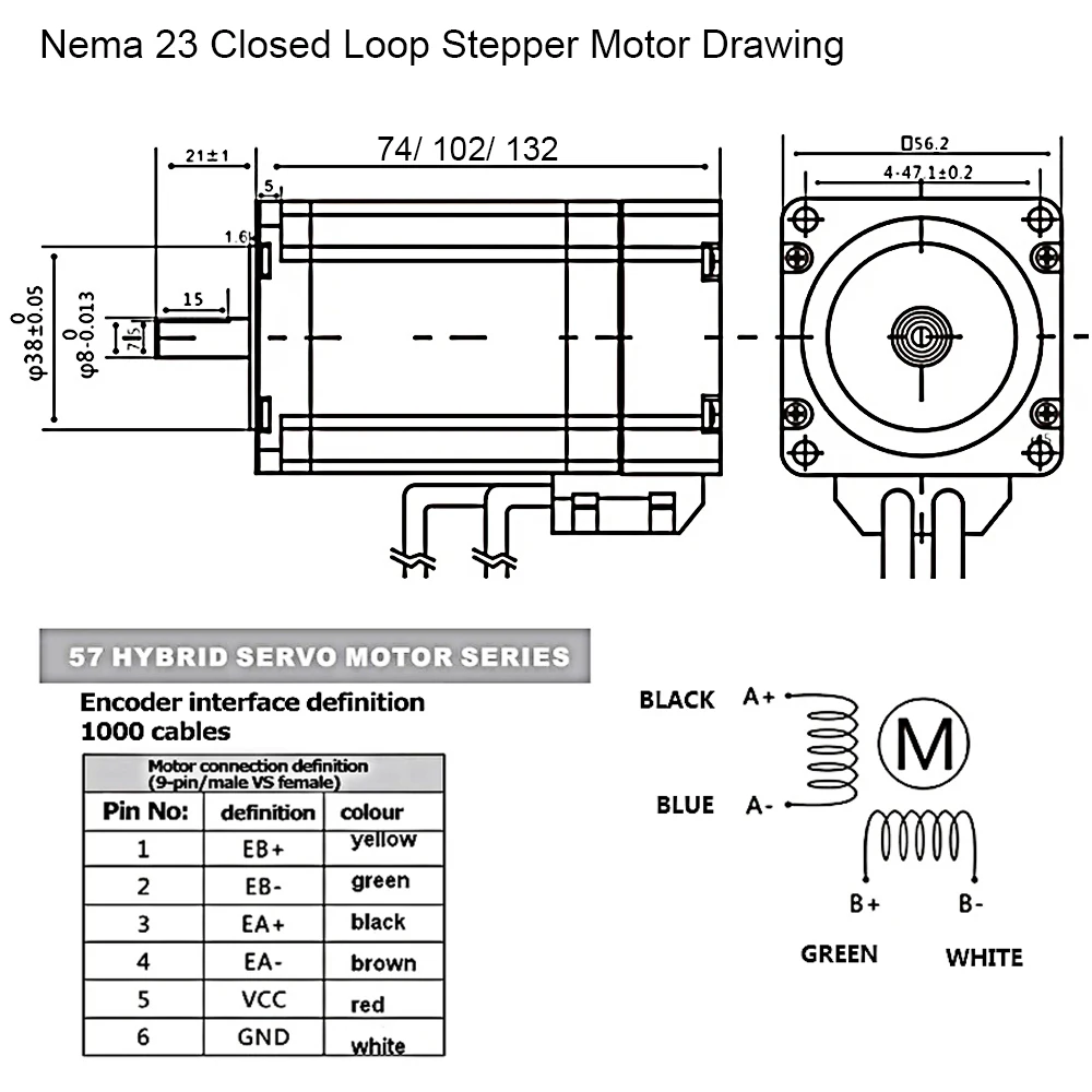 1 3 5 Sets Nema23 Closed Loop Stepper Motor Drive 1.5 2.2 3 Nm DC Hybird Servo Motor Kit DSP 2 PH with Encoder for CNC Router