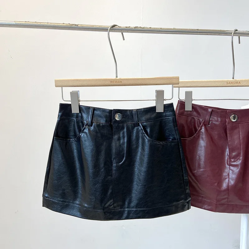 Fashion Streetwear High Waist PU Leather Skirts All-match Sexy Package Hip Mini Jupe Y2k Aesthetic Grunge Punk Faldas Mujer