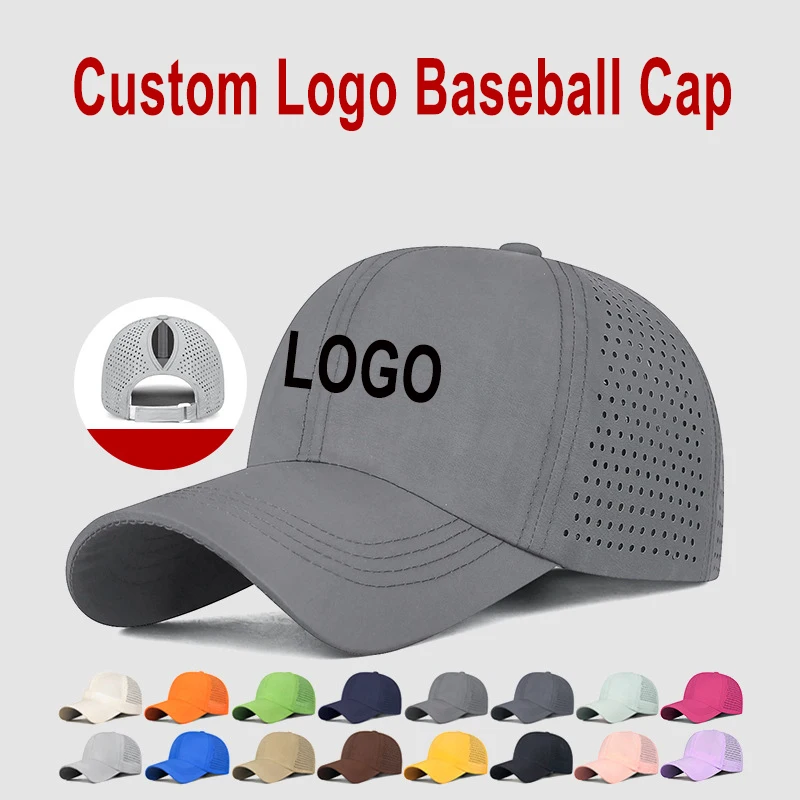 Custom Logo Women Ponytail Hole Baseball Cap Quick Dry Breathable Mesh Sun Hat Spring Summer Outdoor Water Protection Cap
