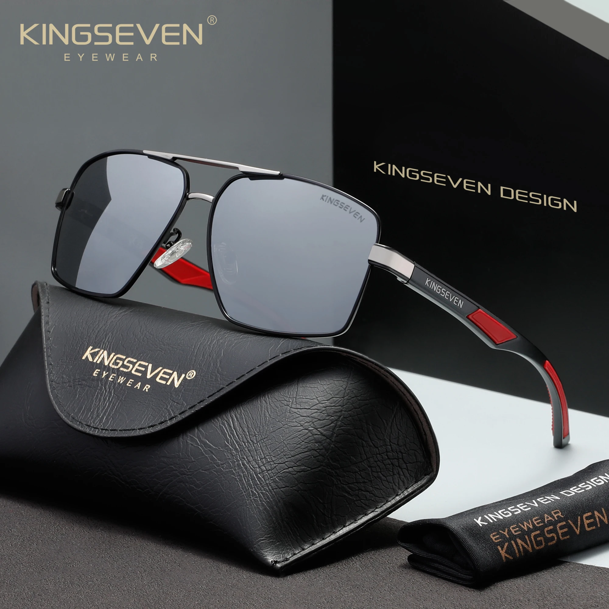 Klassische Herren-Sonnenbrille der Marke KINGSEVEN, quadratisch, polarisiert, UV400, für Damen, blendfrei, für Outdoor-Aktivitäten
