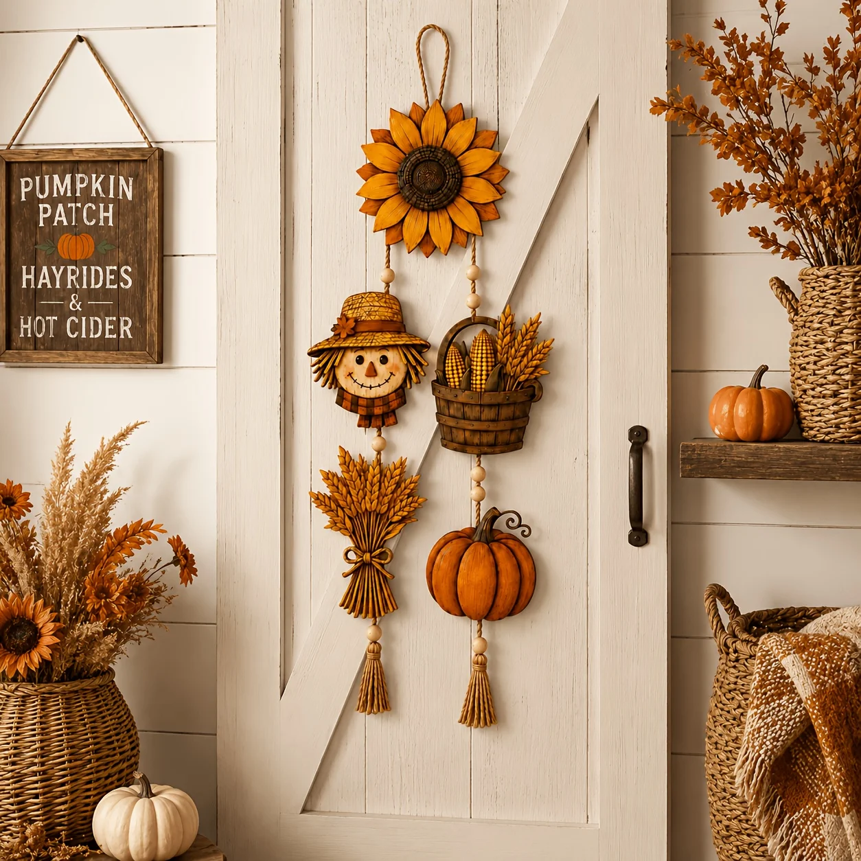 1sets Fall Harvest Wooden Hanging Wall Decor Rustic Farmhouse Thanksgiving Front Door Mantel Hanging Home Party Wall Decor