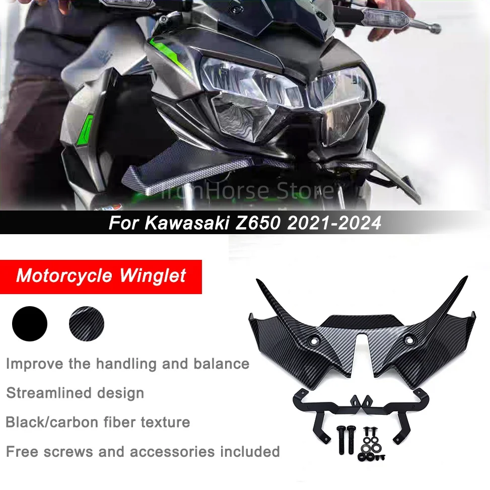 Motorräder Verkleidungen Zubehör Aerodynamische Flügel Deflektor Front Spoiler Winglet Für KAWASAKI Z650 2020 2021 2022 2023 2024