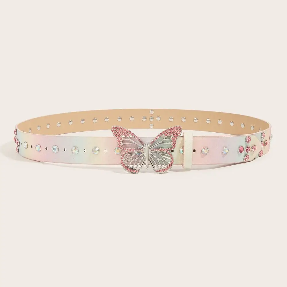 Creative Adjustable Butterfly Rhinestone Belt Punk Wide Side Butterfly Waistbands Korean Style Y2k Women Waist Belt For Jeans