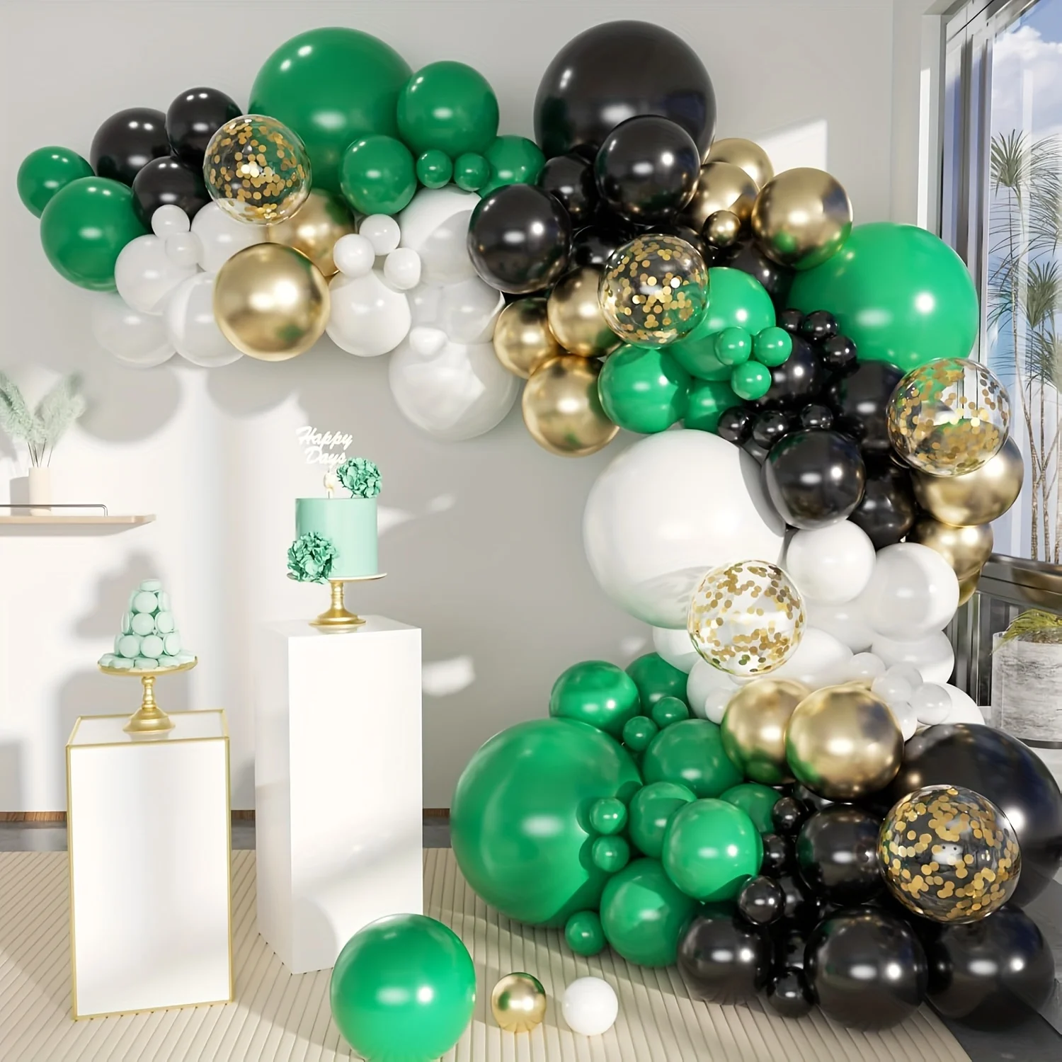 158-teiliges Luftballon-Girlanden-Set Konfetti Matte Ballons (Grün Matt Schwarz Golden) Ovale Ballons für Abschlussfeier Geburtstag Party Dekoration