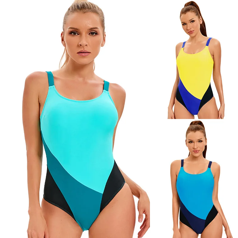 

New color blocking sports jumpsuit for women, European and American sexy backless swimsuits in stock