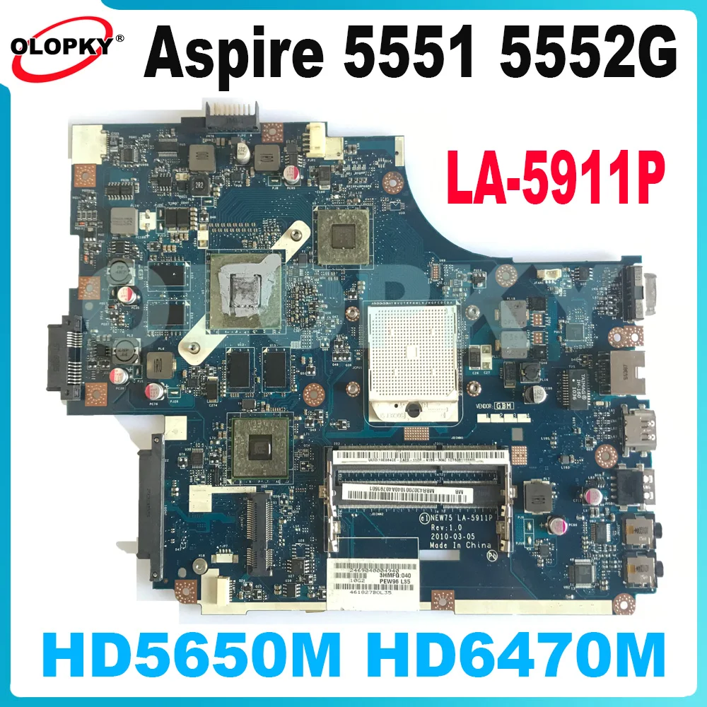 

Материнская плата NEW75 LA-5911P для Acer Aspire 5551 5551G 5552 5552G, материнская плата для ноутбука MBPUU02001 MB.WVE02.001 с HD5650M HD6470M
