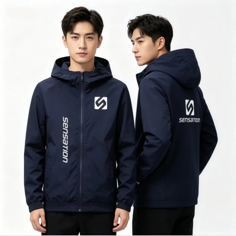 2026 Spring Autumn Men Lightweight Hooded Windbreaker Waterproof Windproof Zip Jacket Loose Outdoor Casual Sports Outer Coat