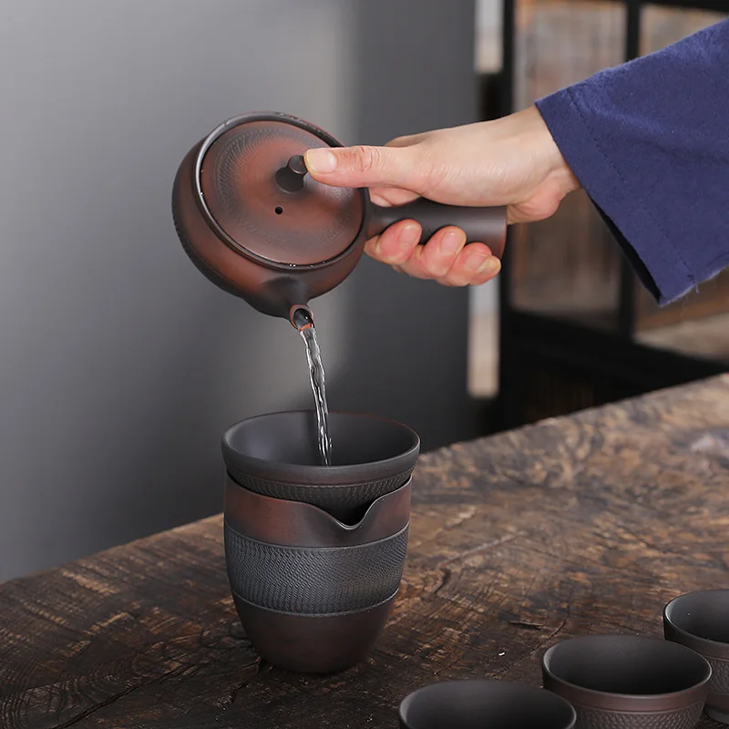 Service à Thé Kung Fu en Poterie Violette Fait à la Main et Simple, Théière Gaiwan en Céramique Rétro Alberoise, Dispositif Exécutif