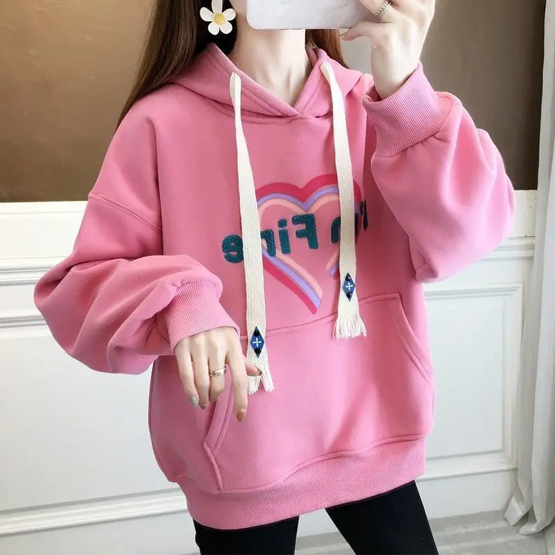 

Новинка осени/зимы 2025, утолщенная толстовка с капюшоном на флисовой подкладке для девочек — стильная модная повседневная верхняя одежда большого размера