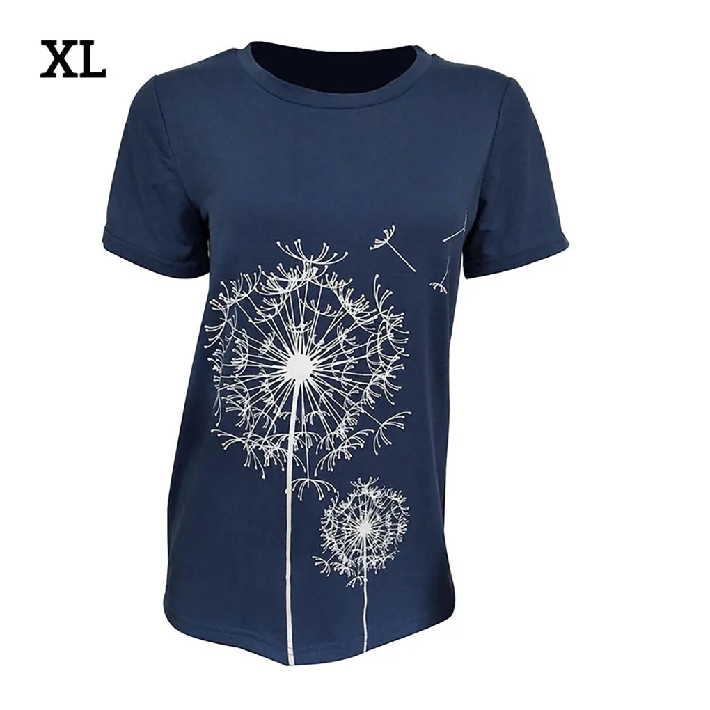 Dames Shirts Korte mouw Paardebloem Top T-shirts Universeel Casual Bloemenprint Kleding Mode-accessoire Dagelijks gebruik Blauw L