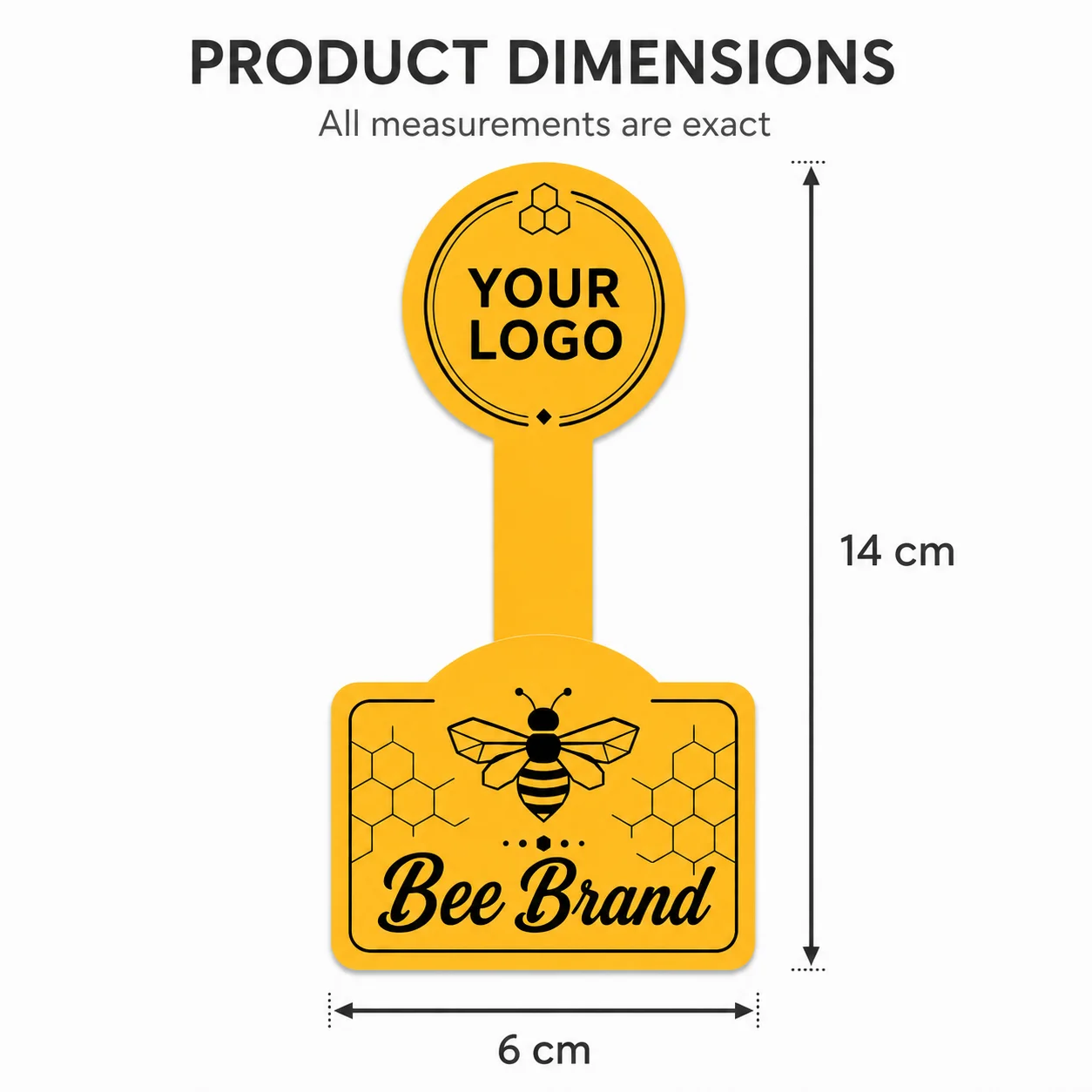 Custom honey jar sealing stickers 14x6CM can be printed with your logo, DIY handmade jam cake sealing stickers, support custom size and content, gift packaging |   Customizable labels |   Durable waterproof stickers, fun and original personalized bee label design