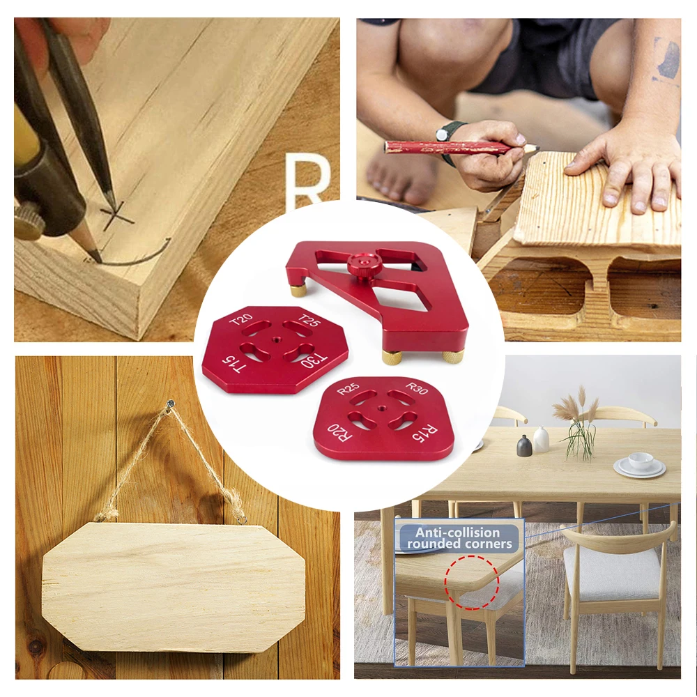 قوس / T ركن نصف القطر سريع الرقصة راوتر التشذيب مقياس الزاوية سبائك الألومنيوم زاوية محدد قالب لتقوم بها بنفسك مجموعة أدوات النجارة