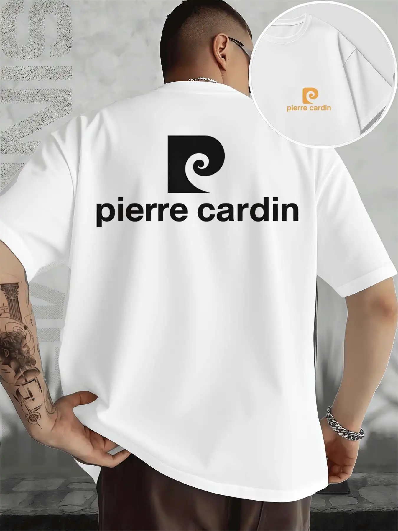 

Pierre Cardin Men's Tee Shirt Men's Double-Sided printed Fashionable Casual Crew Neck 220gsm Pure Cotton T-Shirt