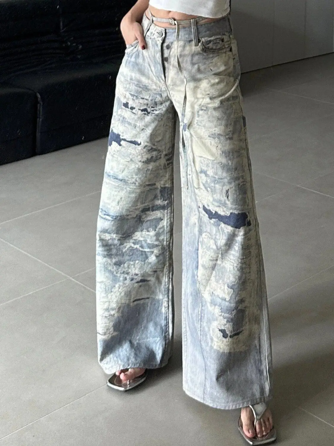 Camouflage Jeans High Waist Women'S Baggy Korean Harajuku High Street Y2k Denim Trouser 2000s Wide Cowboy Pants Vintage Jeans