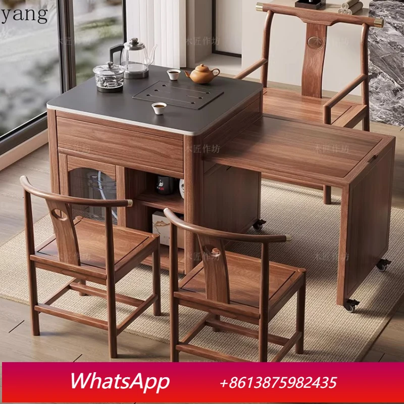 

LMM balcony telescopic tea table and chair combination small apartment household walnut tea table