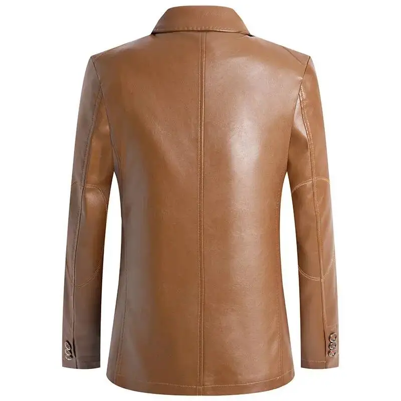Mens Business Casual PU Leather Blazer Jackets Fashion Slim Fit Motorcycle Suede Solid Color Outerwear Plus Size