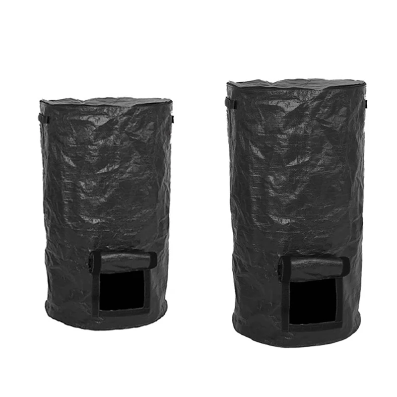 Collapsible Garden Yard Compost Bag With Lid Fertilizer Waste Sacks Composter 34 Gallon Ferment Manure Waste Collector Durable