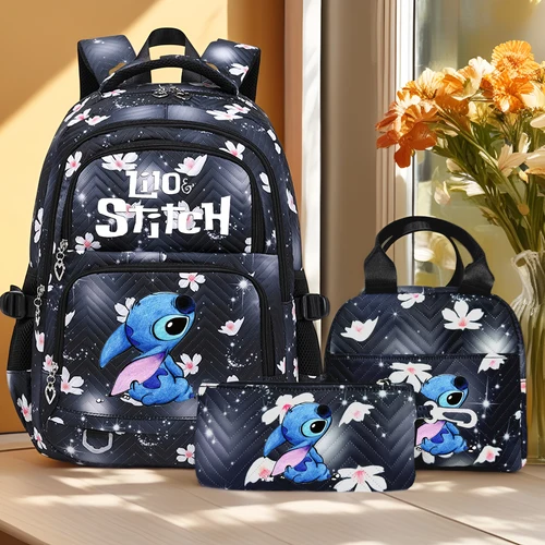 Lilo Stitch Mochila de gran capacidad Mochila ligera Mochila de viaje informal para mujeres y niñas Bolsas de almuerzo con bolígrafos