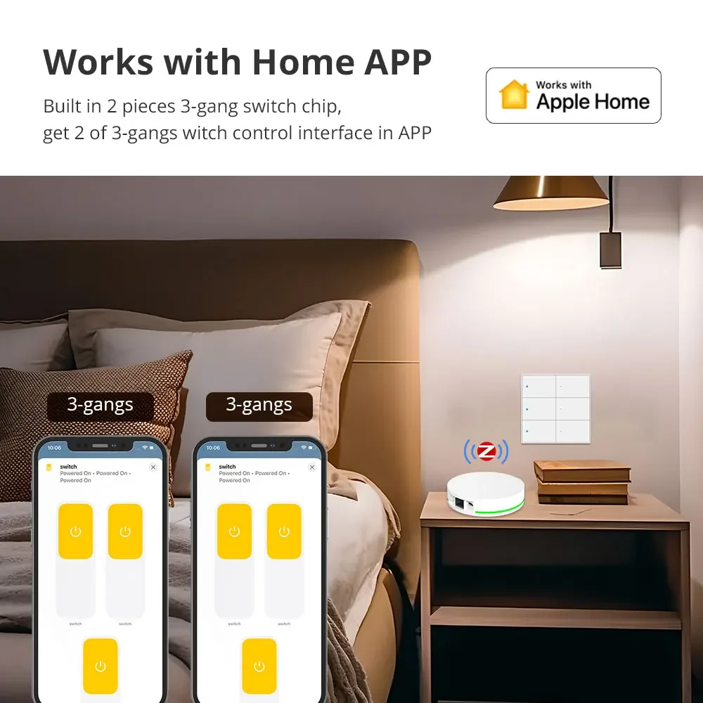 Yagusmart 6 Gang Tuya Smart Zigbee Switch 4x4 Push Button Homekit Light Switch Alexa Google Home Voice Control SmartThings