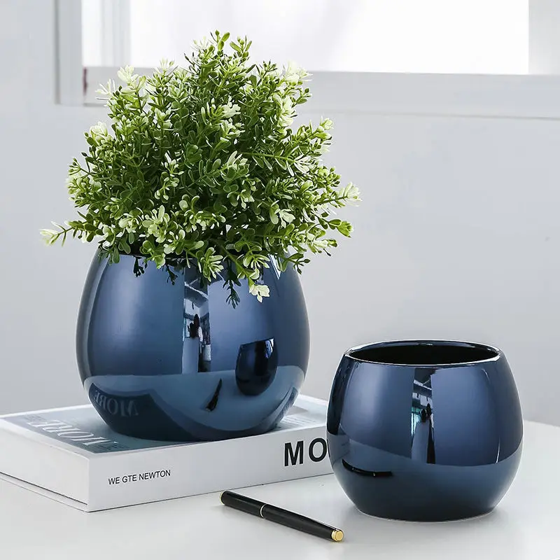 Nordic Light Luxury Ceramic Flower Pot Grass Flowers Vases Decorative Household Office Table Ornaments Organizer Gold Decor