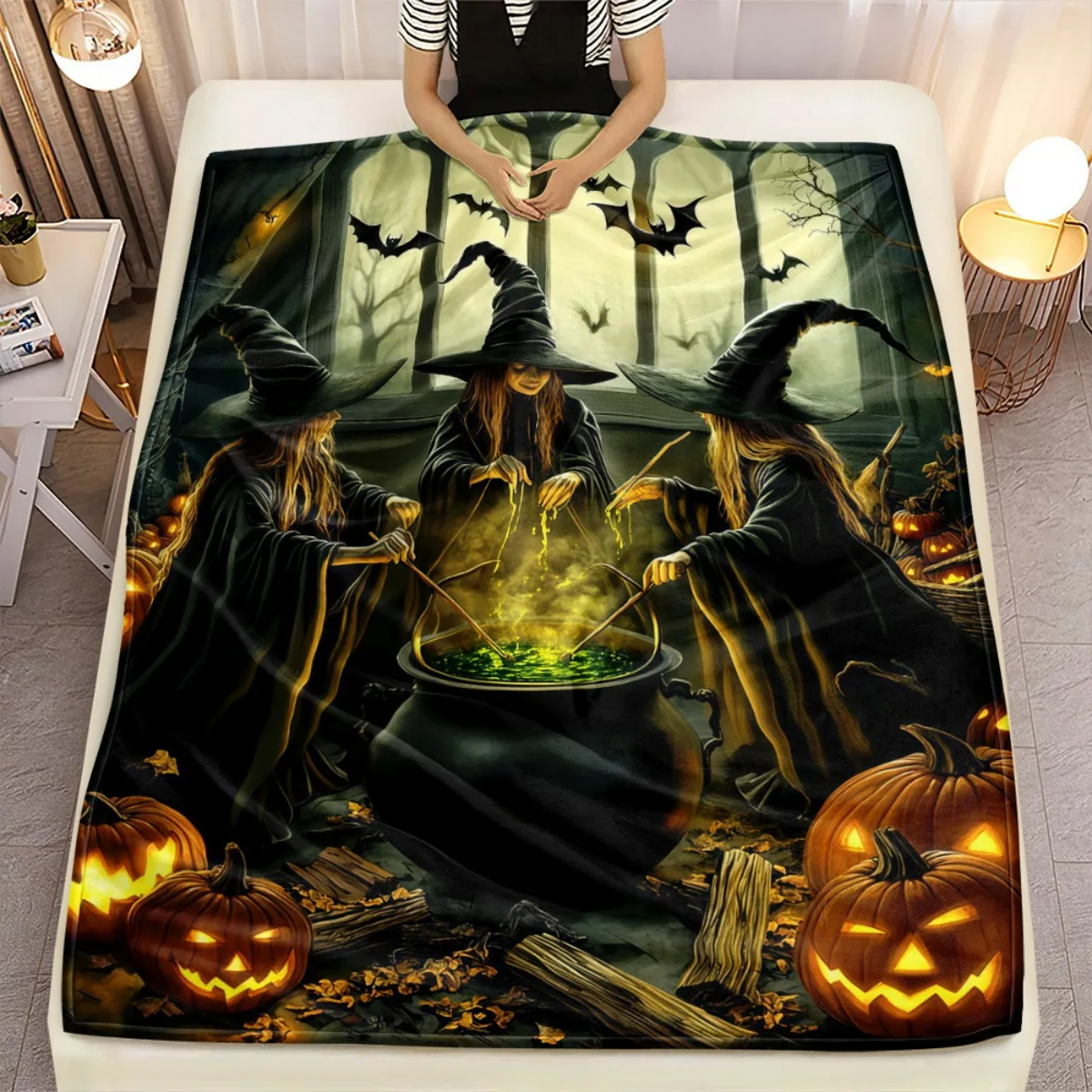 

Хэллоуин ведьмы заваривание солля флис жуткая тема фланелевое одеяло для Хэллоуина Декор для вечеринки ведьма котел гарбуз дизайн