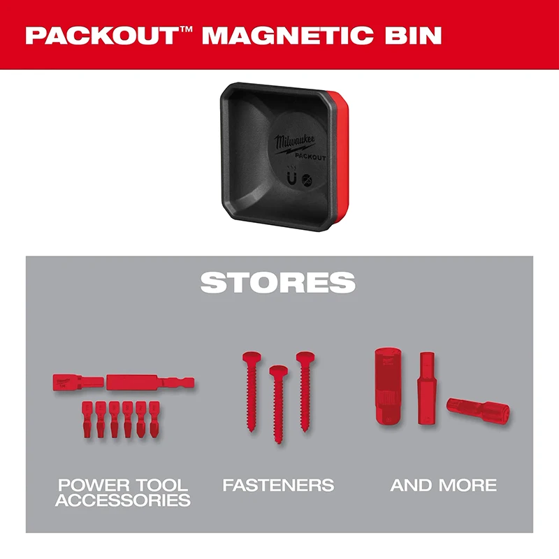 Milwaukee 48-22-8070 PACKOUT Magnetic Bin Non-Marring Magnetic Base Modular Wall Mount Storage Tray for Screws Bits & Fasteners