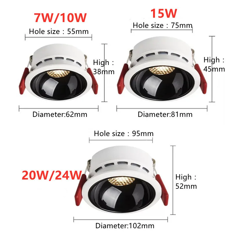 Możliwość przyciemniania Anti Glare wpuszczane LED oprawy typu downlight 7W10W/15W/20W2 4W układ Epistar sufitowy COB reflektor światła AC90 ~ 260V