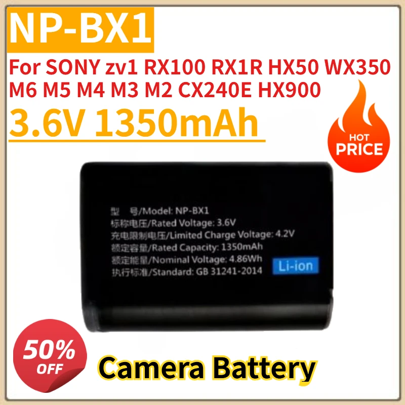 

Высококачественная новая батарея для камеры 3.6V 1350mAh NP-BX1 для SONY zv1 RX100 RX1R HX50 WX350 M6 M5 M4 M3 M2 CX240E HX900