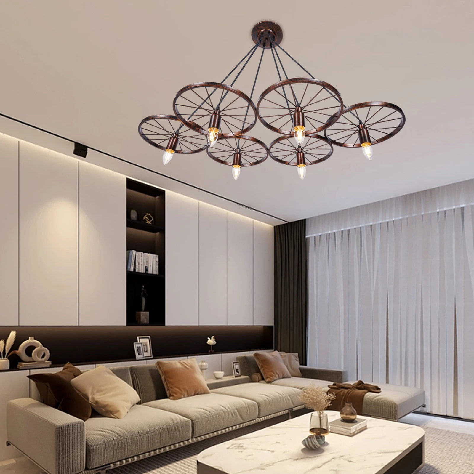 Rétro Wagon roue suspension lampe lustre en métal 3/6 roue E27 support de lampe lampe prise ue pas d'ampoule pour salon salle d'étude