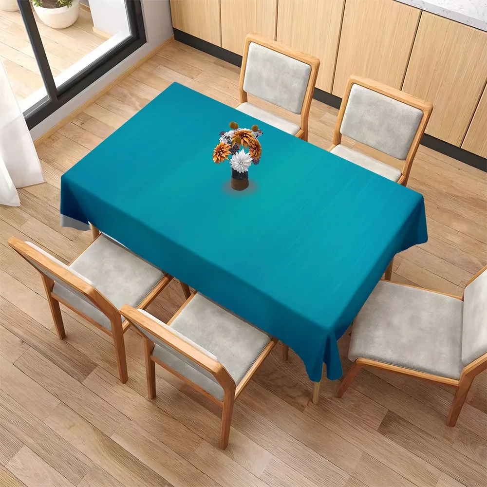 A blue-green gradient tablecloth, with a fresh and peaceful theme, made of polyester fiber and reusable.xzj
