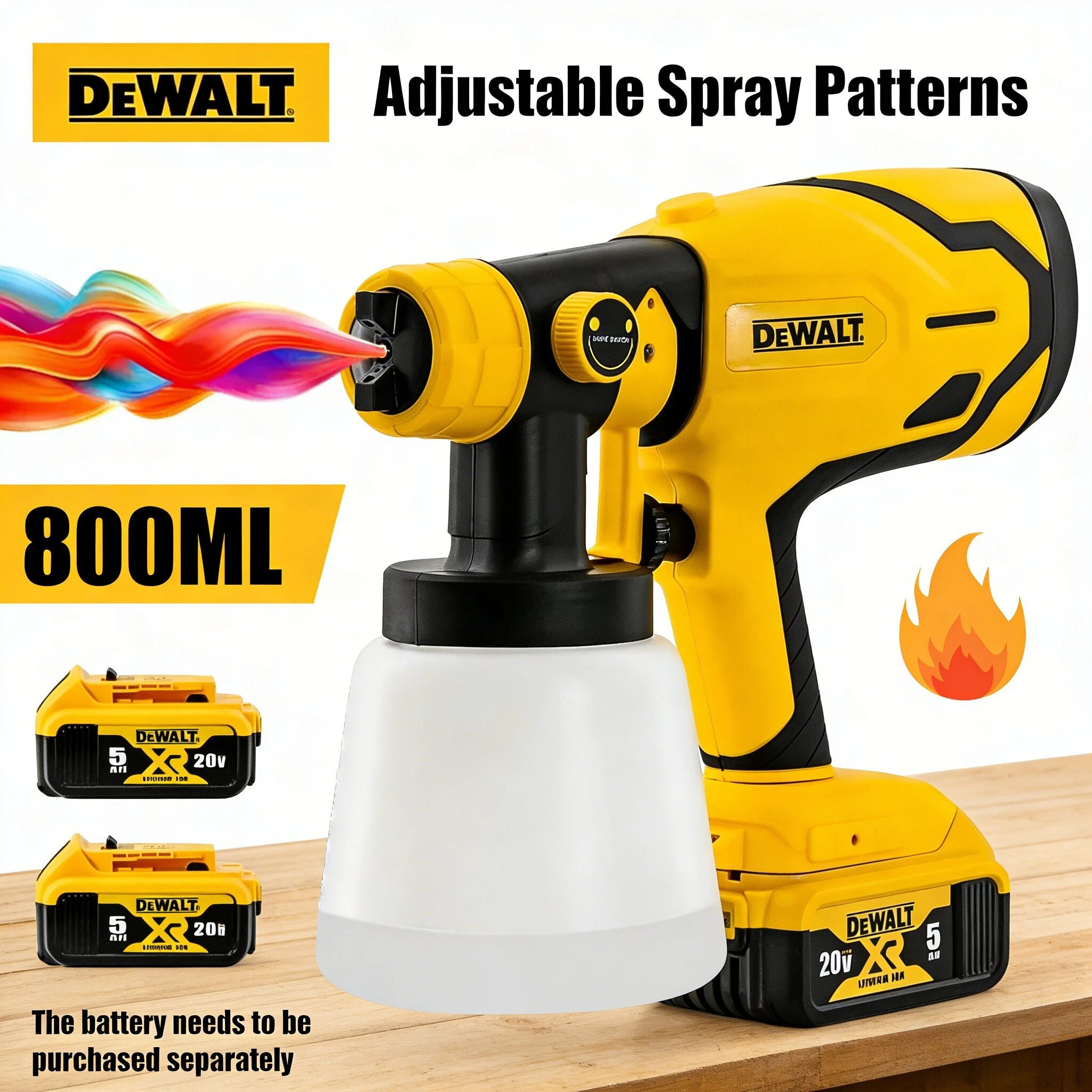 

DEWALT 20V Cordless Paint Spray Gun,1000ML,High Power for Auto,Furniture & Steel Coating–Electric Airbrush Tool for Professional
