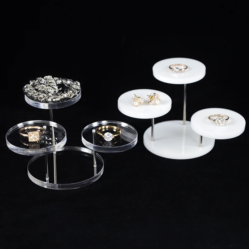 3 Layers Round Acrylic Transparent Jewelry Display Stand White Black Bracelet Earring Ring Show Rack Small Cupcake Stand