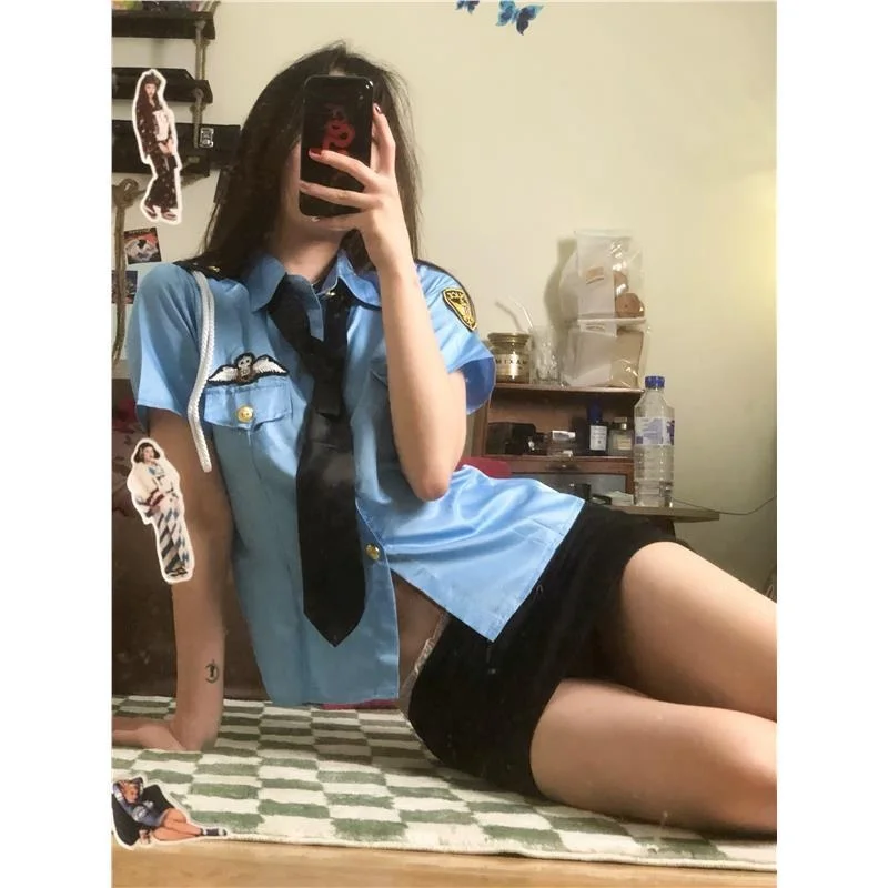 

Сексуальный полицейский костюм для женщин на Хэллоуин: комплект с короткой юбкой и шортами с низкой талией для ролевых игр, для горячих девушек