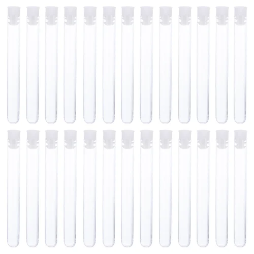 100 Uds. Contenedores de muestras 12x105mm laboratorio transparente tubos de ensayo de plástico transparente viales con tapas de empuje escuela