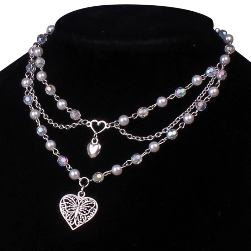 Layered Butterfly Pendant Necklace Multi-layer Simulated Pearl Chain Choker For Women Clavicle Chain Jewelry Ornament