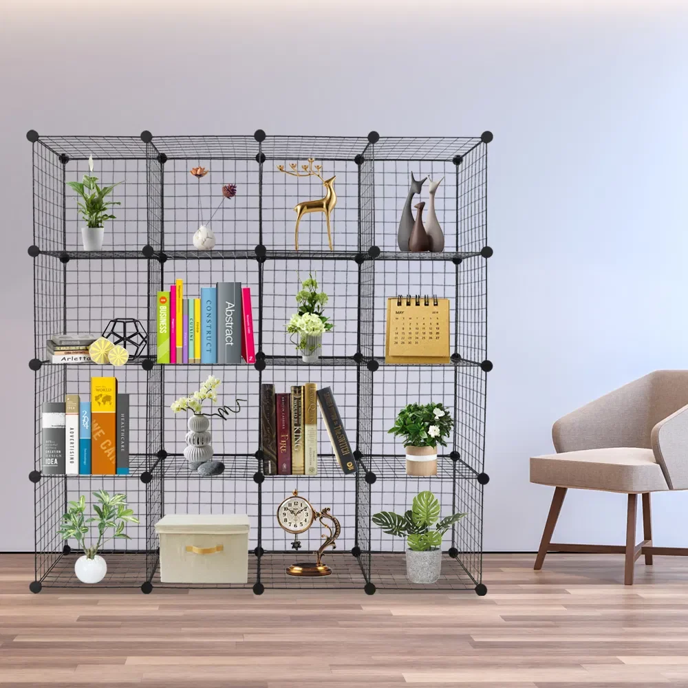 16 Cube Organizer Storage Shelves Wire Metal Grid Multifunction Shelving Unit Modular Cubbies Organizer