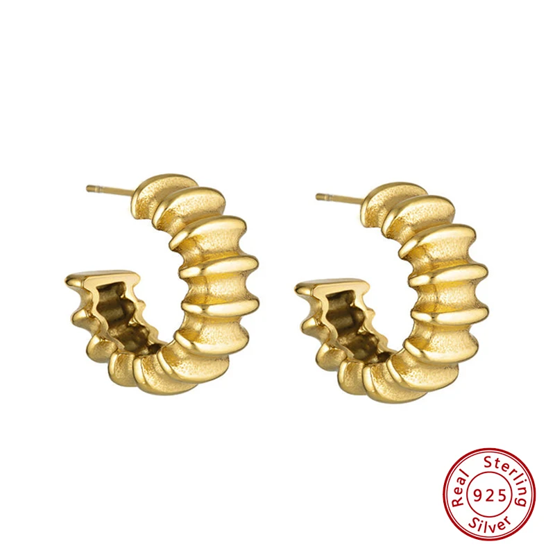 

Earrings 925 Sterling Silver Original Certified Irregular Wrinkle C shaped Earrings for Women Shipping Free Jewelry