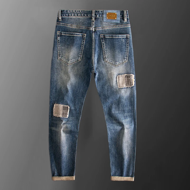 2023 High Quality European Jeans Mens Trend Designer Jeans Retro Streetwear Beggar Patch Jeans Masculina Hombre Denim Jeans Men