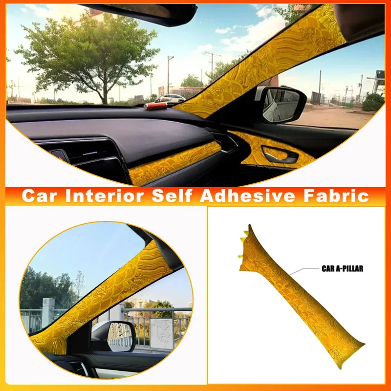 Car Upholstery Renovation Brocade Satin Emboss Stickers for Car Interior Self Adhesive Fabric Automotive A-pillar Modified Films