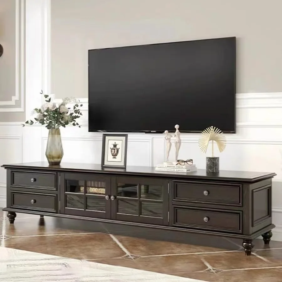 Mobile TV rurale americano in legno massello retrò bianco avorio soggiorno semplice mobile TV