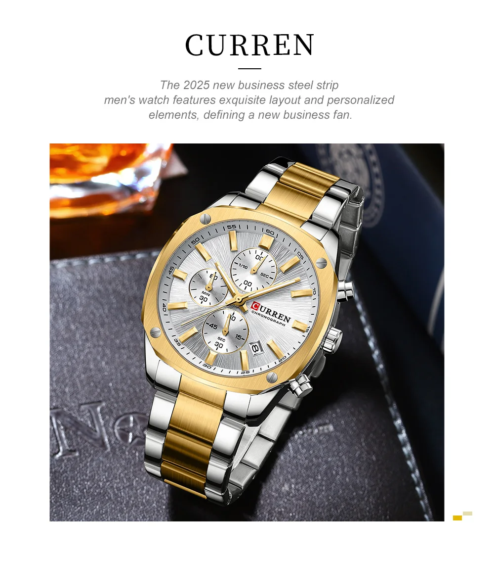 CURREN 2025 New Men's Quartz Watch Luxury Waterproof Multi Dial Calendar Luminous Casual Watch