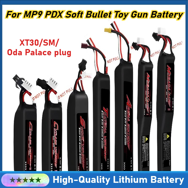 7.4V 11.1V 25C Rechargeable Lithium Battery for MP9 PDX Soft Bullet Toy Gun Battery SR16 XT30/SM/Oda Palace Plug