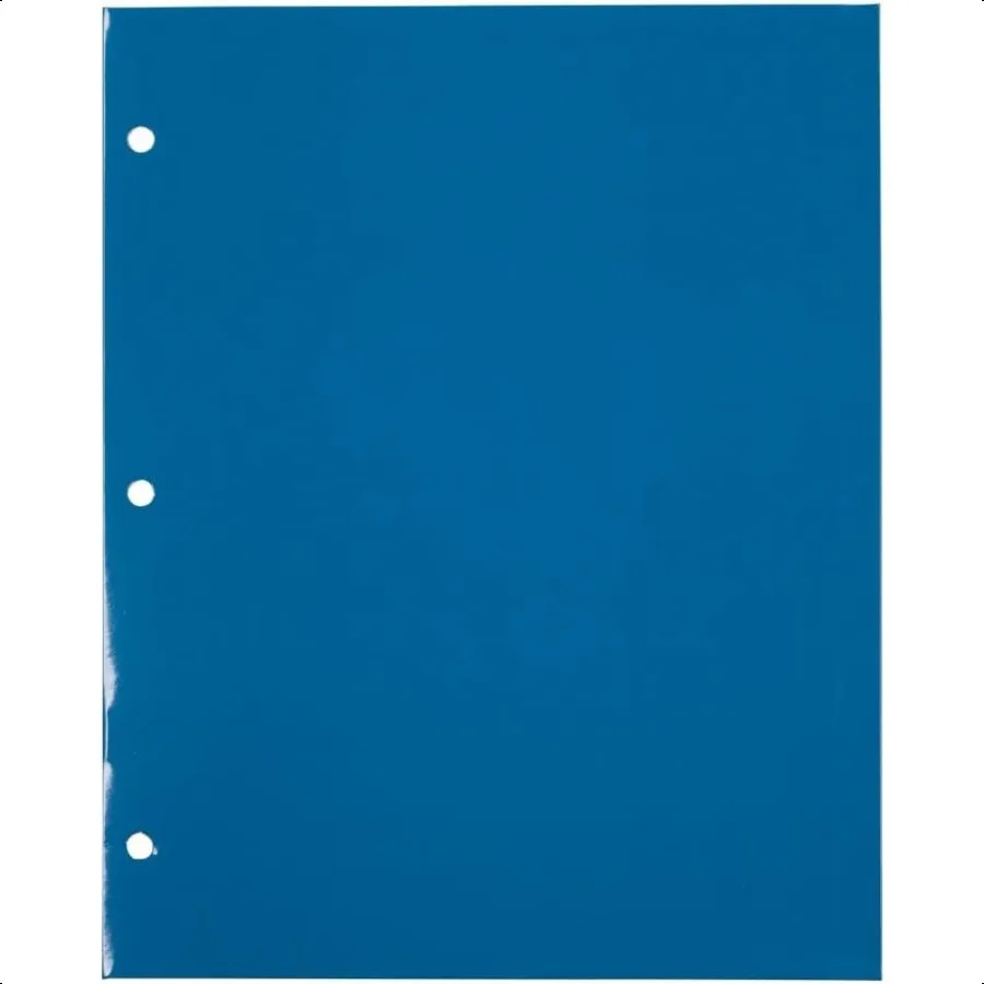 Cartelle scolastiche laminate a due tasche lucide a 3 fori, formato lettera, blu lucido, confezione da 6