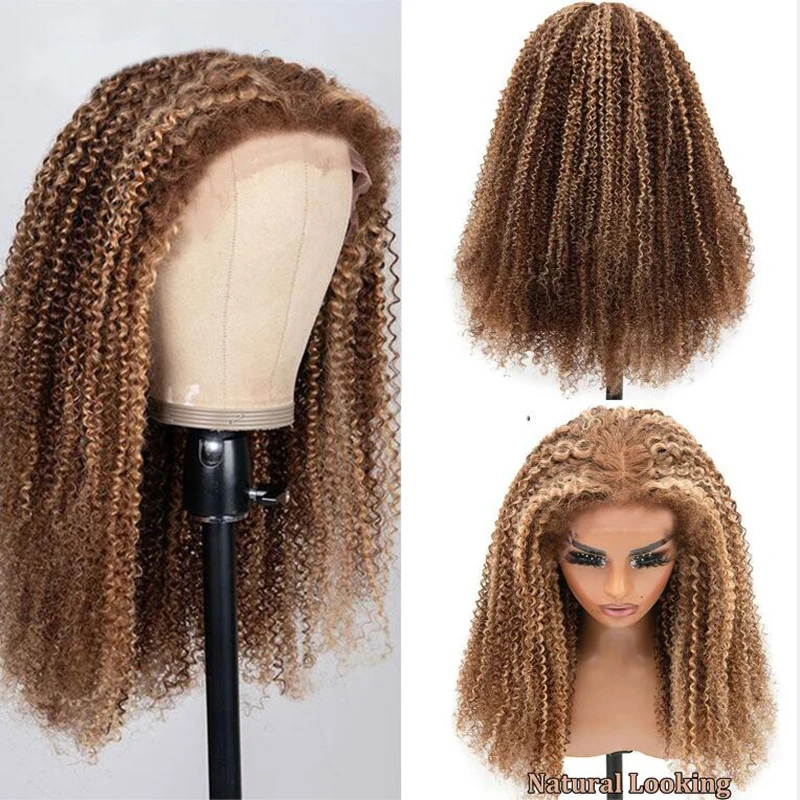 Afro Kinky Curly Blonde Highlight Human Hair Wigs 13x4 Lace Frontal Wig Brazilian Remy Hair For Women Pre Plucked