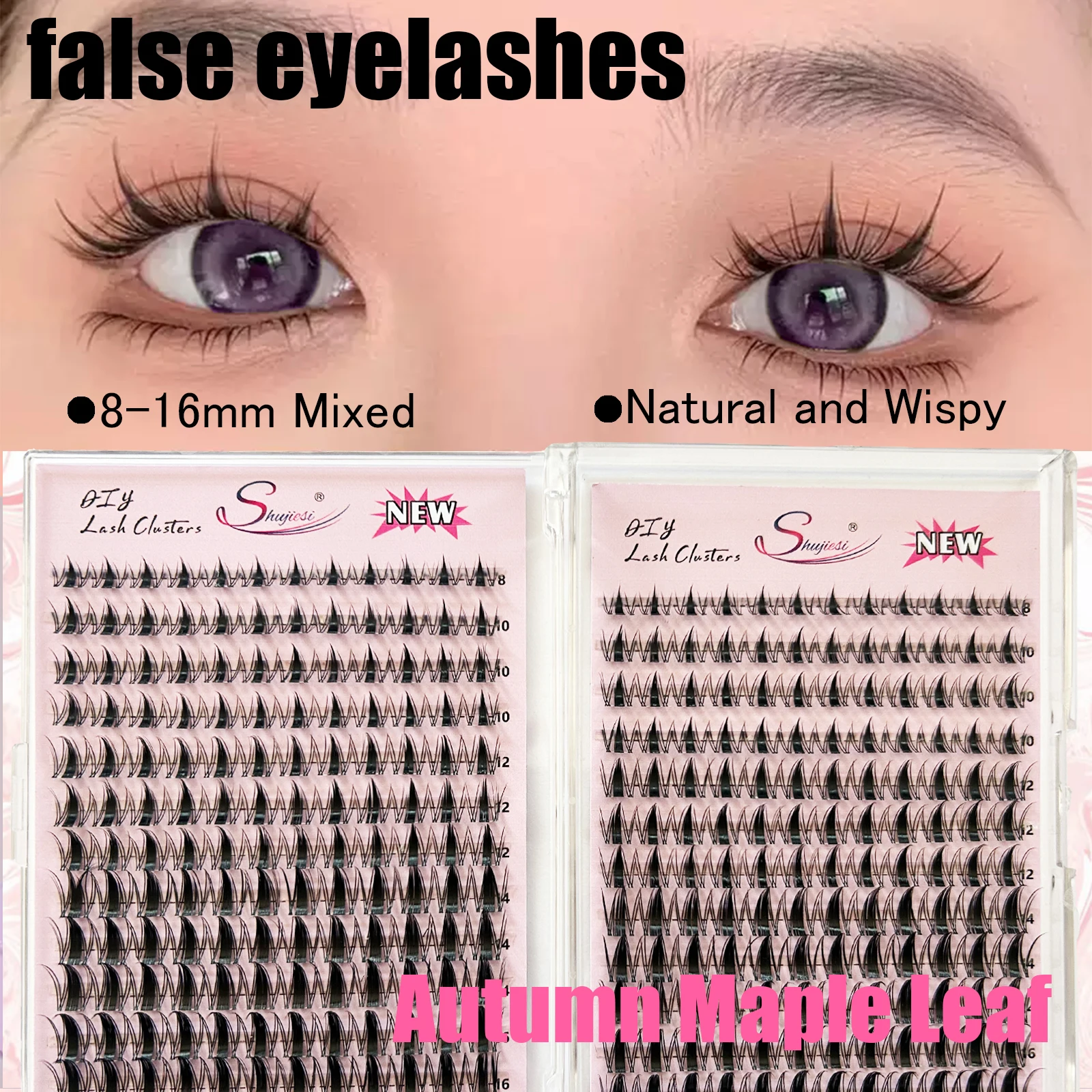 Shujiesi 288 Stück große, vorgeformte Anime-Wimpern, natürlicher Stil, spitze Cluster-Wimpern, schlanke koreanische Make-up-Wimpern