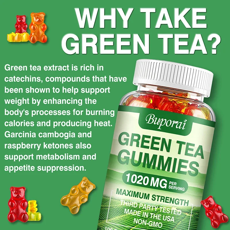 Green Tea Gummies - Improves Digestion, Energy Metabolism, Appetite Suppressant, Weight Management