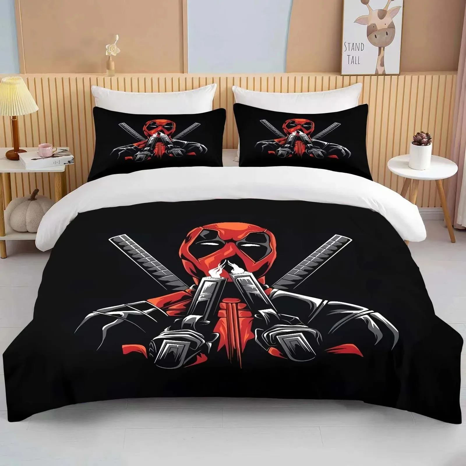 데드 풀 & 울버린 침대 시트 세트 소년/소녀 용 애니메이션 침구 세트 홈 장식 침실 킹 사이즈 침구