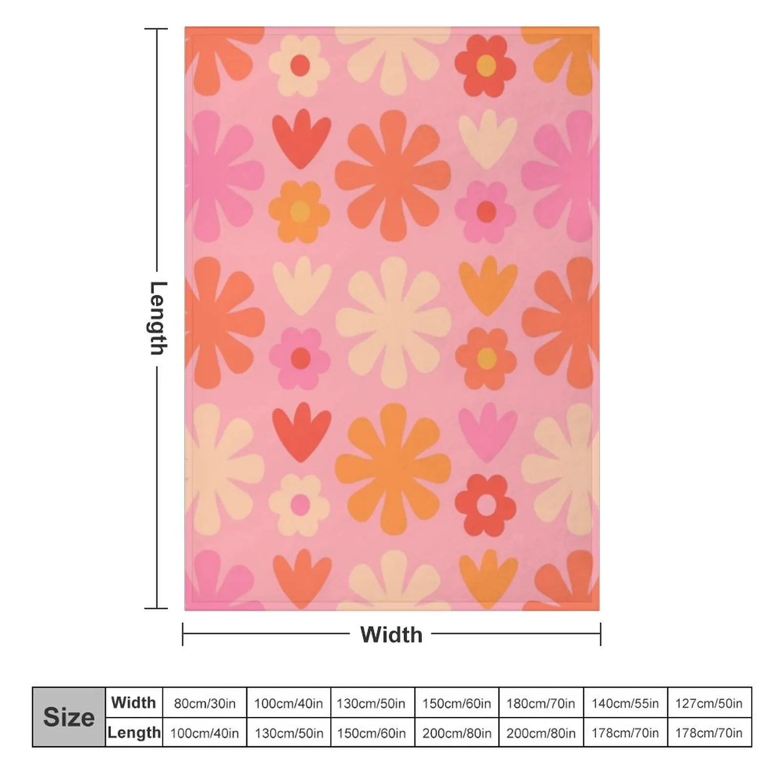 Scandi Floral Grid Retro Flower Pattern Pink Orange Cream Throw Blanket Summer Beddings Thins Decoratives Hair Blankets