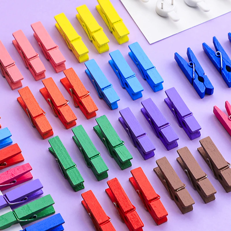 50pcs Log Wooden Clothes Photos Picture Clips String Clamp DIY Hanging Pictures Decoration Photo Binder Display Room Wall