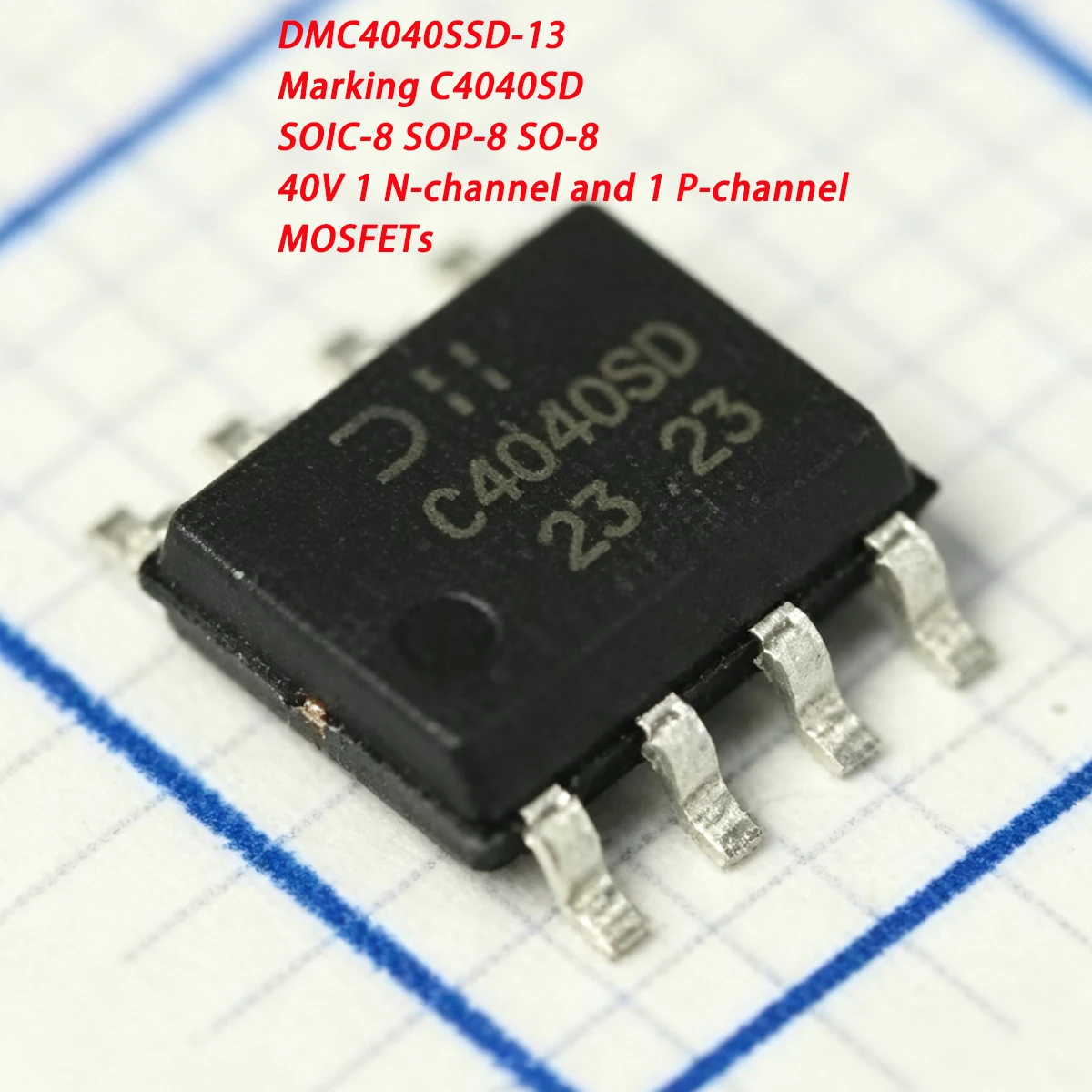 10PCS DMC4040SSD-13 Marking C4040SD SOIC-8 SOP-8 40V 7.5A 6.8A 1.8W N-ch+P-channel NEW Original Field-Effect Transistor MOSFETs